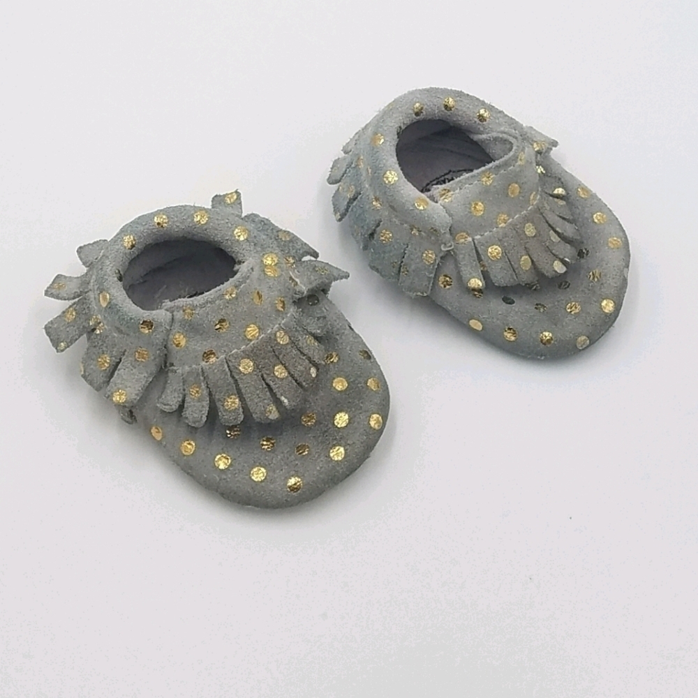 Bird Rock Baby Polka Leather Fringe Moccasins 2T
